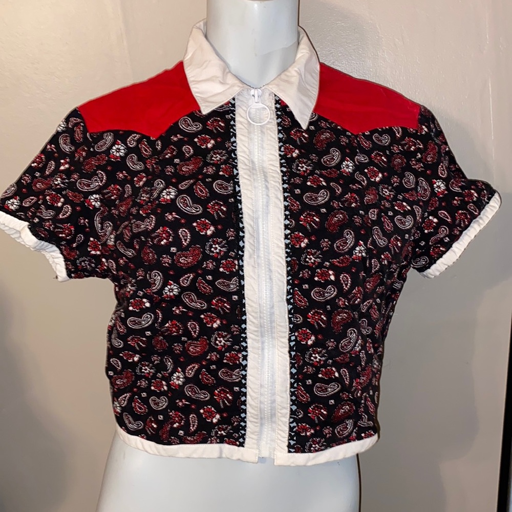 Wrangler Vintage Zip Up Cropped Sleeveless Vest Paisley Western Size Medium